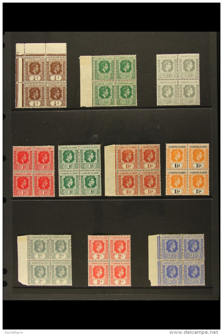 1938-51 KGVI MINT BLOCKS OF 4 On A Stock Page. ALL DIFFERENT And Including 1938-51 Definitive Values To 6d, 1946... - Leeward  Islands