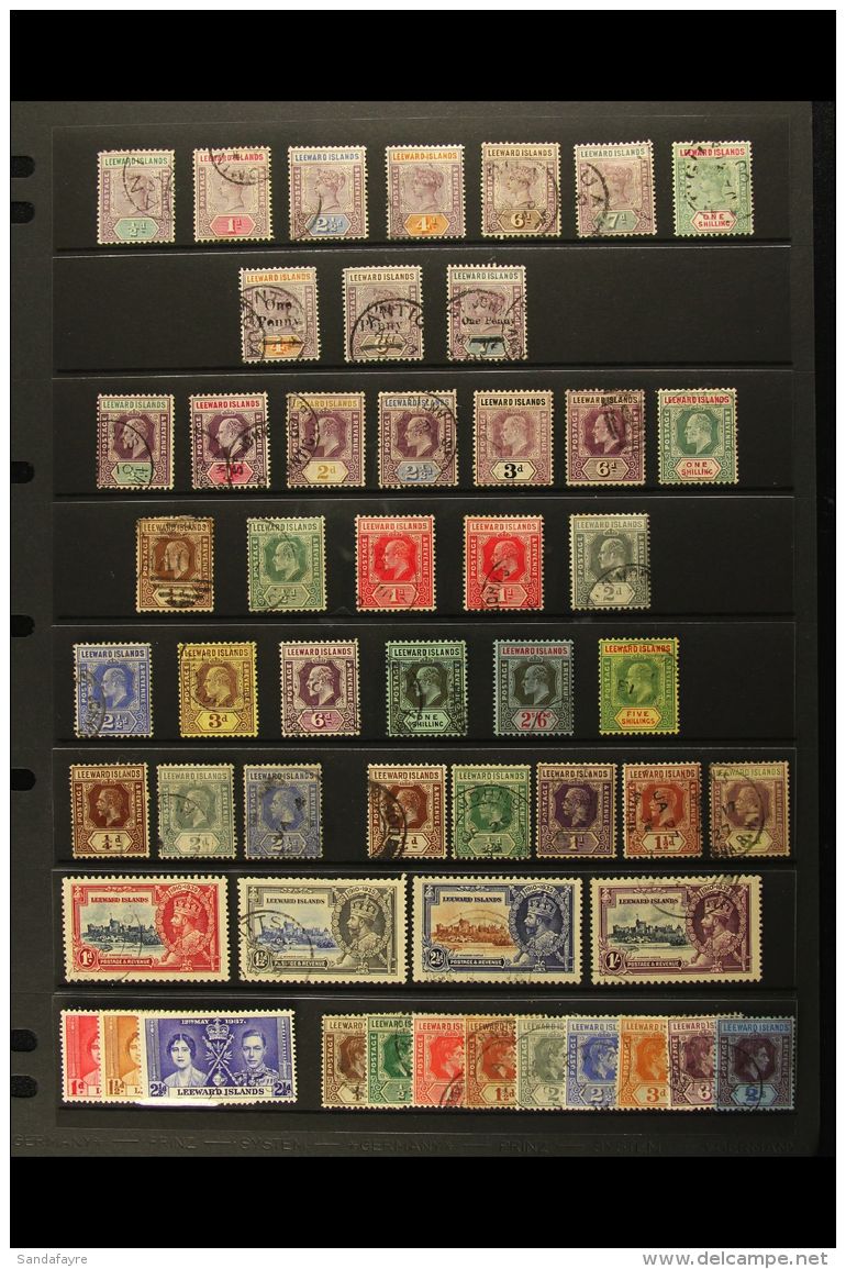 1890-1952 USED COLLECTION Presented On A Stock Page. Includes 1890 Set To 1s, 1902 QV Surcharged Set, 1905-08... - Leeward  Islands