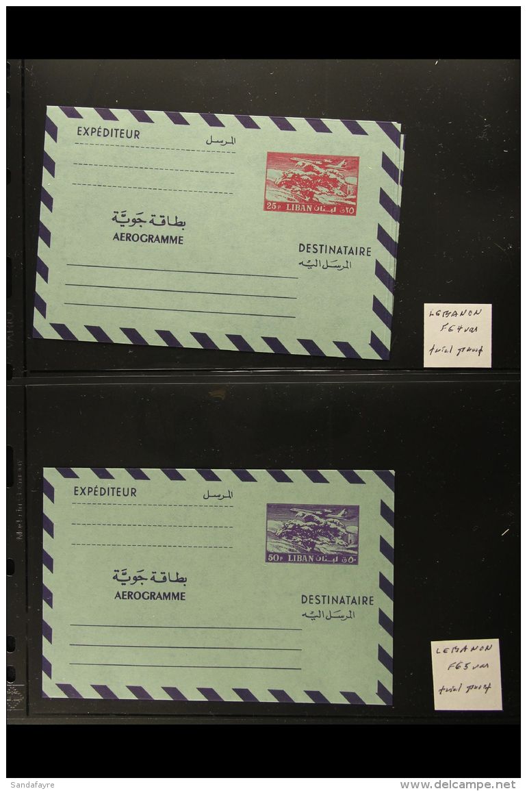 1971 TRIAL AEROGRAMME SET 25p Carmine &amp; 50p Violet-blue, "Cedars &amp; Plane" Set On Green Trial Paper (later,... - Liban