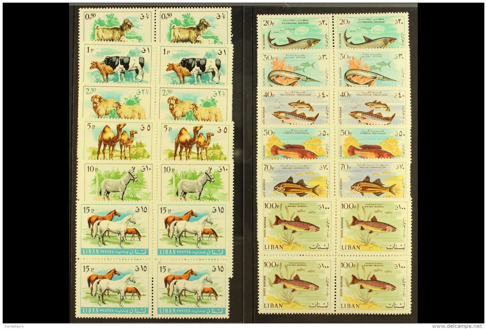 1968 Animals &amp; Fish Complete Set Inc Airs, SG 992/1003, Superb Never Hinged Mint BLOCKS Of 4, Very Fresh. (12... - Liban