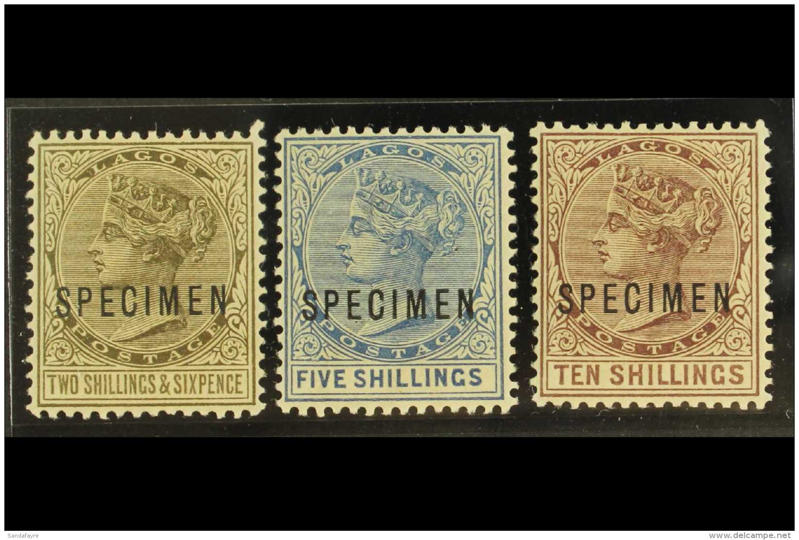 1886 2s6d, 5s &amp; 10s Stamps Opt'd "SPECIMEN" (the Complete Set), SG 27s/29s, Very Fine Lightly Hinged Mint (3... - Nigeria (...-1960)