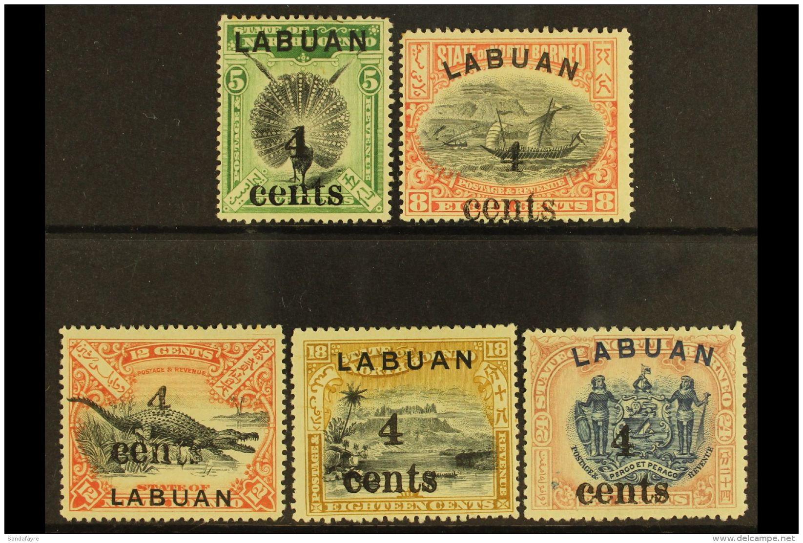 1904 "4 Cents" Surcharges - 4c On 5c (SG 129), Plus 4c On 8c To 4c On 24c (SG 131/34), Fine Mint. (5 Stamps) For... - Nordborneo (...-1963)