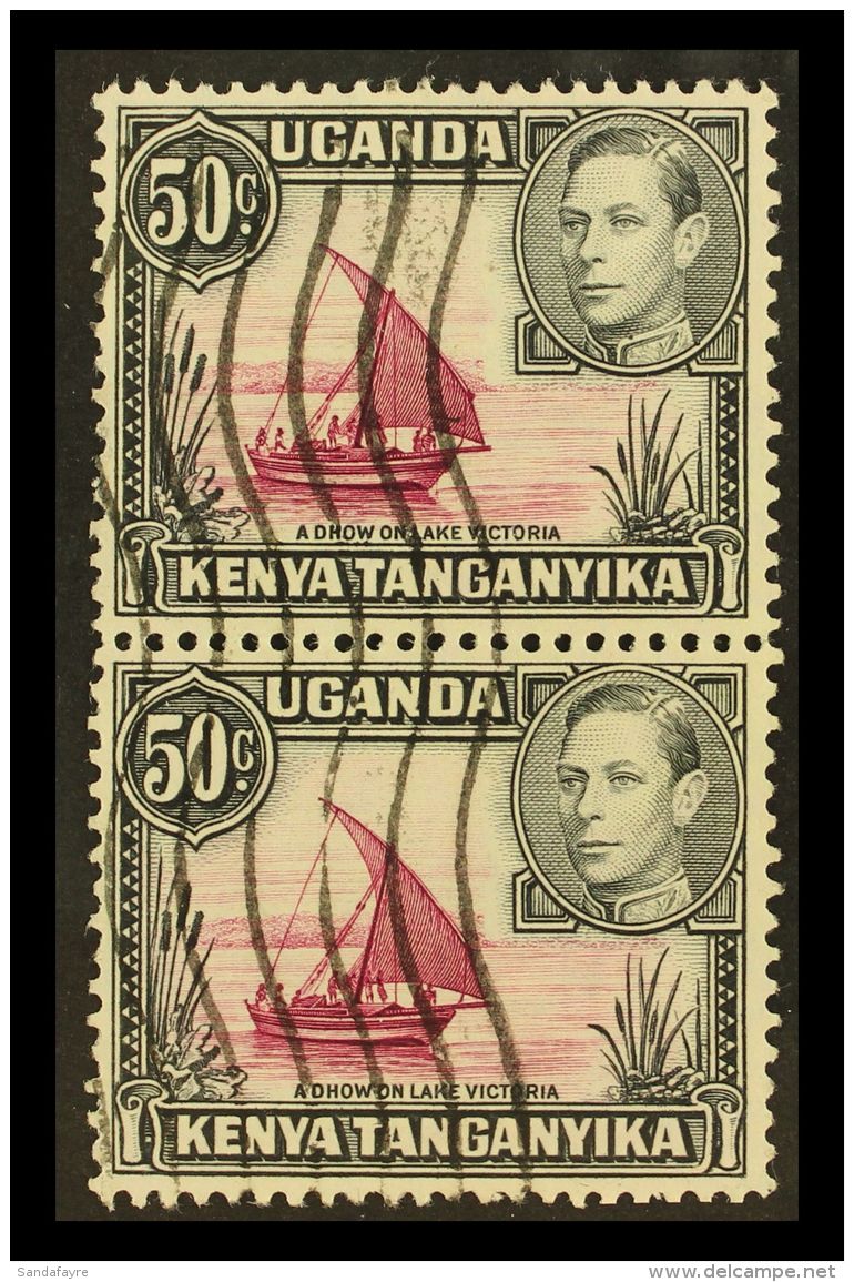 1950 50c Reddish Purple And Black, With "Dot Removed" IN PAIR WITH NORMAL, SG 144eb, Good Used With Wavy Line... - Vide