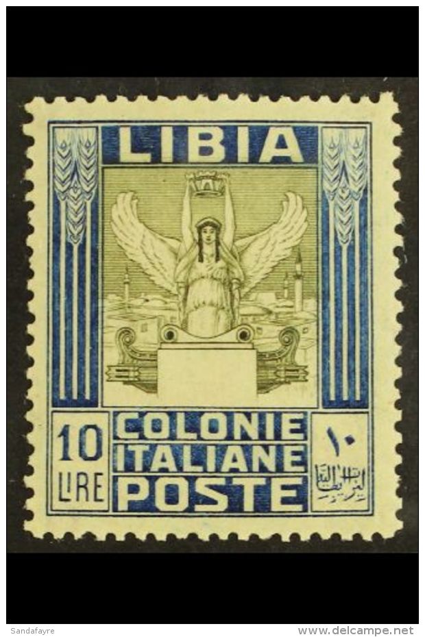 LIBYA 1921 10L Olive &amp; Indigo Wmk Crown (Sassone 32, SG 33A), Mint, Fresh. For More Images, Please Visit... - Andere & Zonder Classificatie