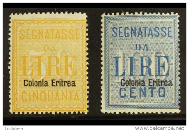ERITREA POSTAGE DUES 1903 50L Yellow &amp; 100L Blue Overprints (SG D41/42, Sassone 12/13), Fine Mint, 50L With... - Sonstige & Ohne Zuordnung