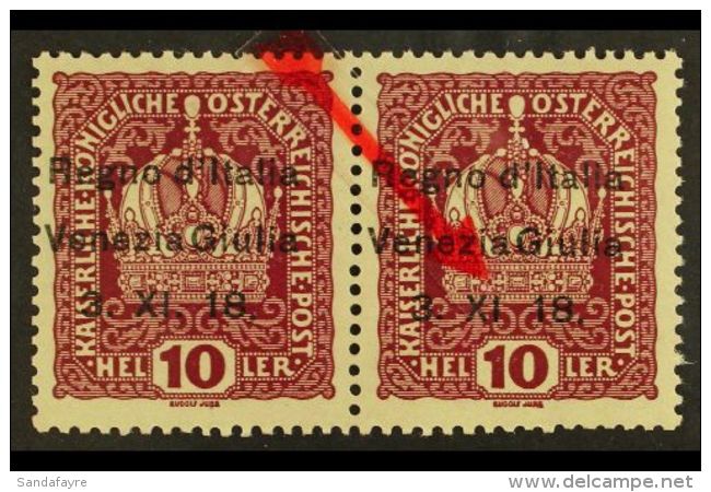 VENEZIA GIULIA 1918 10h Lake Overprinted, Variety 'no Stop After XI' Variety, Sass 4o, In Pair With Normal , Very... - Ohne Zuordnung