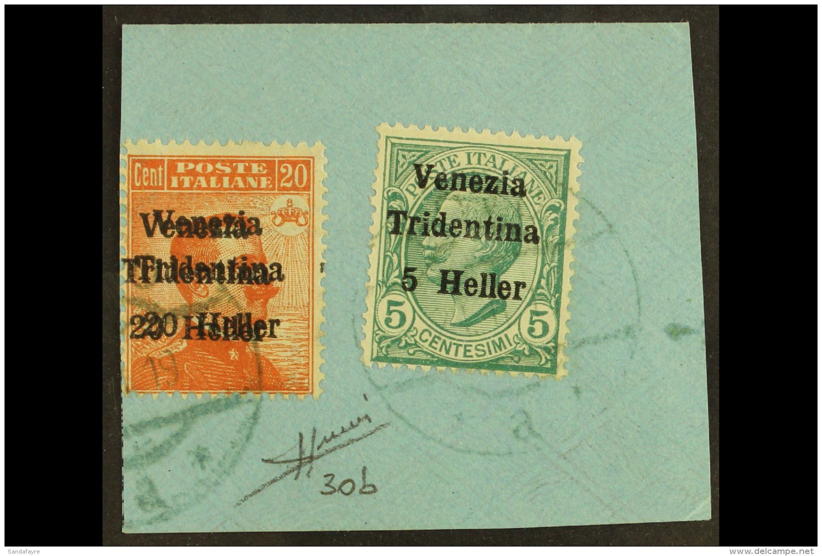 TRENTINO-ALTO ADIGE 1918 (18 Dec) 20h On 20c Orange, Variety "overprint Double", Sass 30b, Used On Good Sized... - Zonder Classificatie