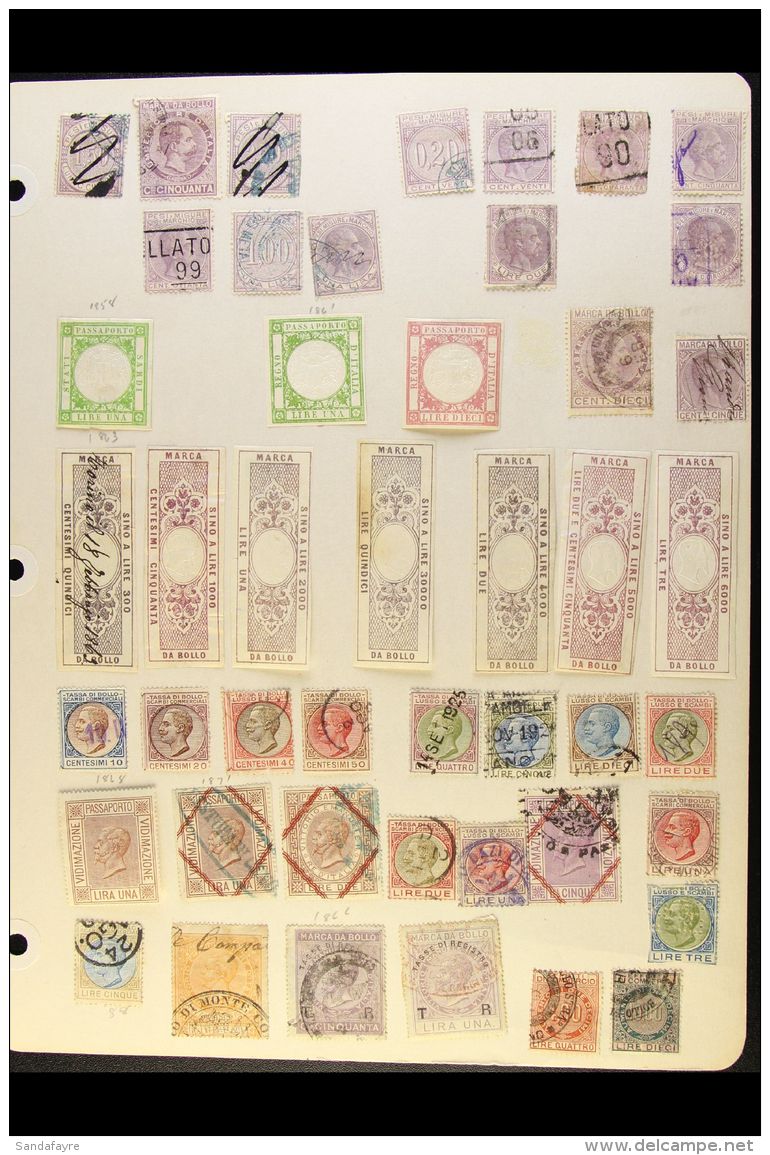 REVENUES 1860's-1930's Interesting Mostly Used Collection On Leaves, Includes Marca Da Bollo 1863 Imperf Six... - Ohne Zuordnung