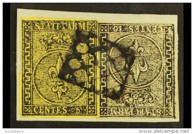 PARMA 1852 5c Black On Yellow And 10c Black On White, Sass 1 &amp; 2, Superb Used On Piece Cancelled With... - Ohne Zuordnung