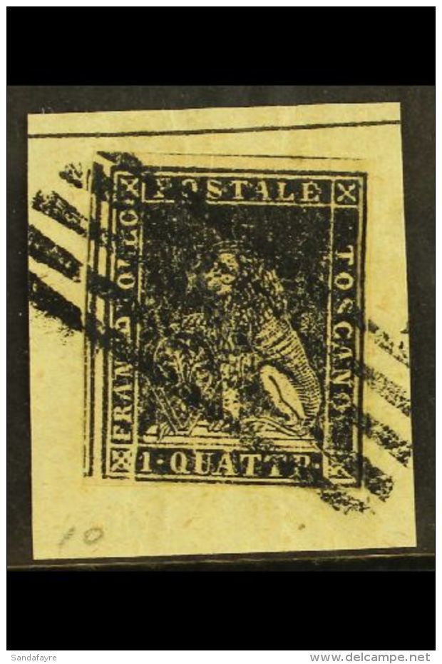 TUSCANY 1q. Black, Wmk Wavy Lines, Sass 10, Very Fine Used On Piece With Clear To Large Margins Showing A Portion... - Non Classés