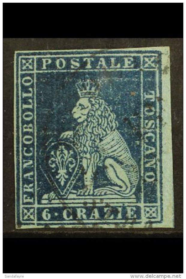 TUSCANY 1851 6cr Deep Blue On Blue, Sass 7c, Superb Used Stamp With Large To Huge Margins, Rich Colour And Light... - Zonder Classificatie