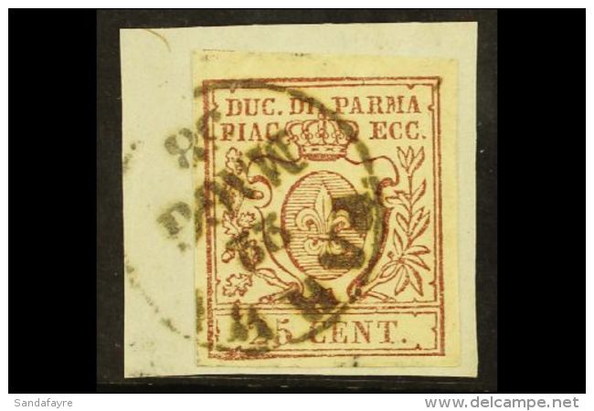 PARMA 1857 25c Brown Lilac, Sass 10, Superb Used On Small Piece, With Large Margins And Tied By Neat Parma Cds.... - Zonder Classificatie