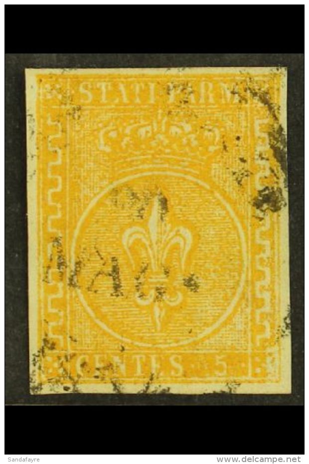 PARMA 1853 5c Yellow Orange, Sass 6, Superb Used With Large Margins All Round. Signed E And A Diena. Cat... - Non Classés