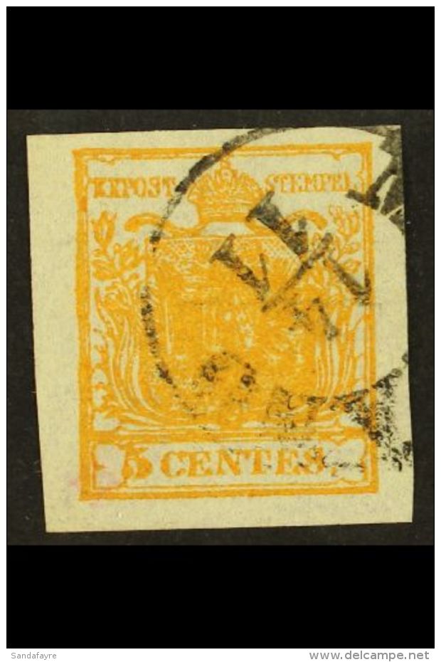 LOMBARDY VENETIA 1850 5c Yellow Ochre, Sass 1, Superb Used With Large To Huge Margins All Round And Neat Milano... - Non Classés