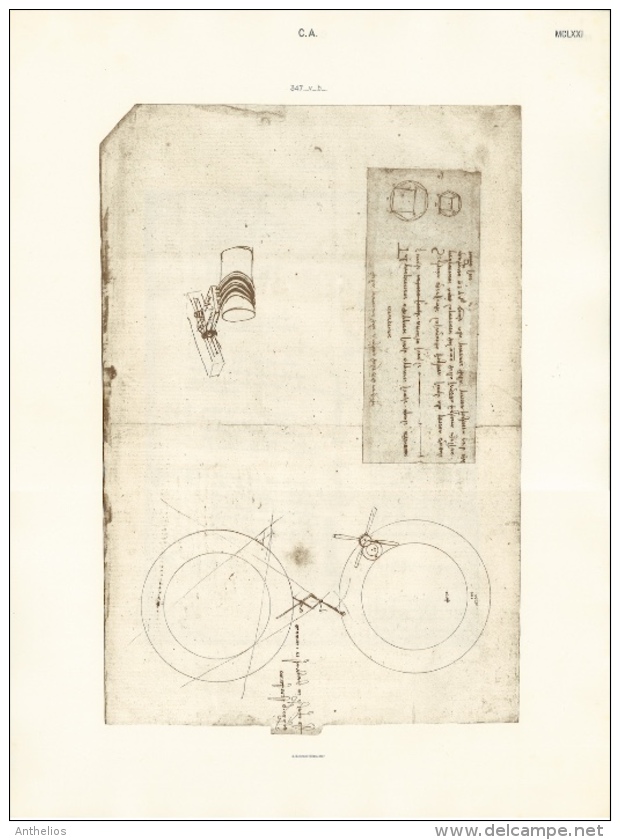 Codice Atlantico - Eliotipia - Stampa Originale Del 1894-1904 - Altri & Non Classificati