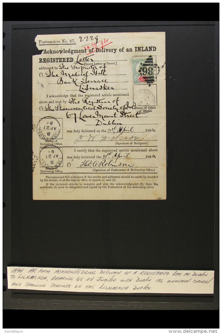 ACKNOWLEDGEMENT OF RECEIPT 1894-1925 A Group Of "Acknowledgement Of Delivery Of An Inland Registered (Letter)"... - Andere & Zonder Classificatie