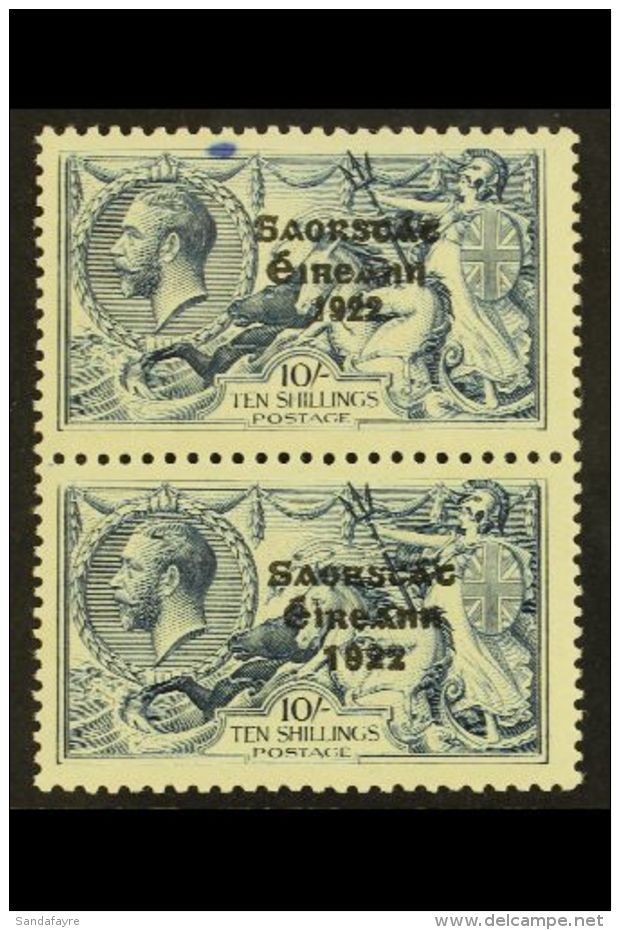 1925-28 10s Dull Grey-blue Seahorses With WIDE AND NARROW DATE Overprints Vertical Pair (SG 85a, Hibernian T71v),... - Andere & Zonder Classificatie