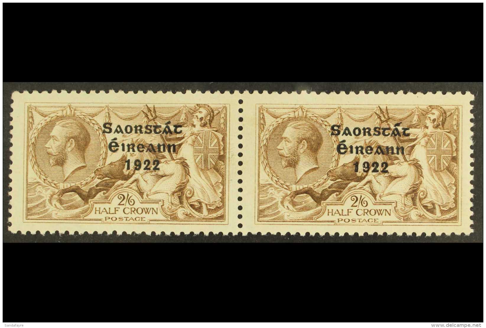 1922-23 2s6d Chocolate Brown Seahorse, SG 64, Horizontal Pair, One With WEAK ACCENT IMPROVED (Row 10/4), Hib. T59... - Andere & Zonder Classificatie