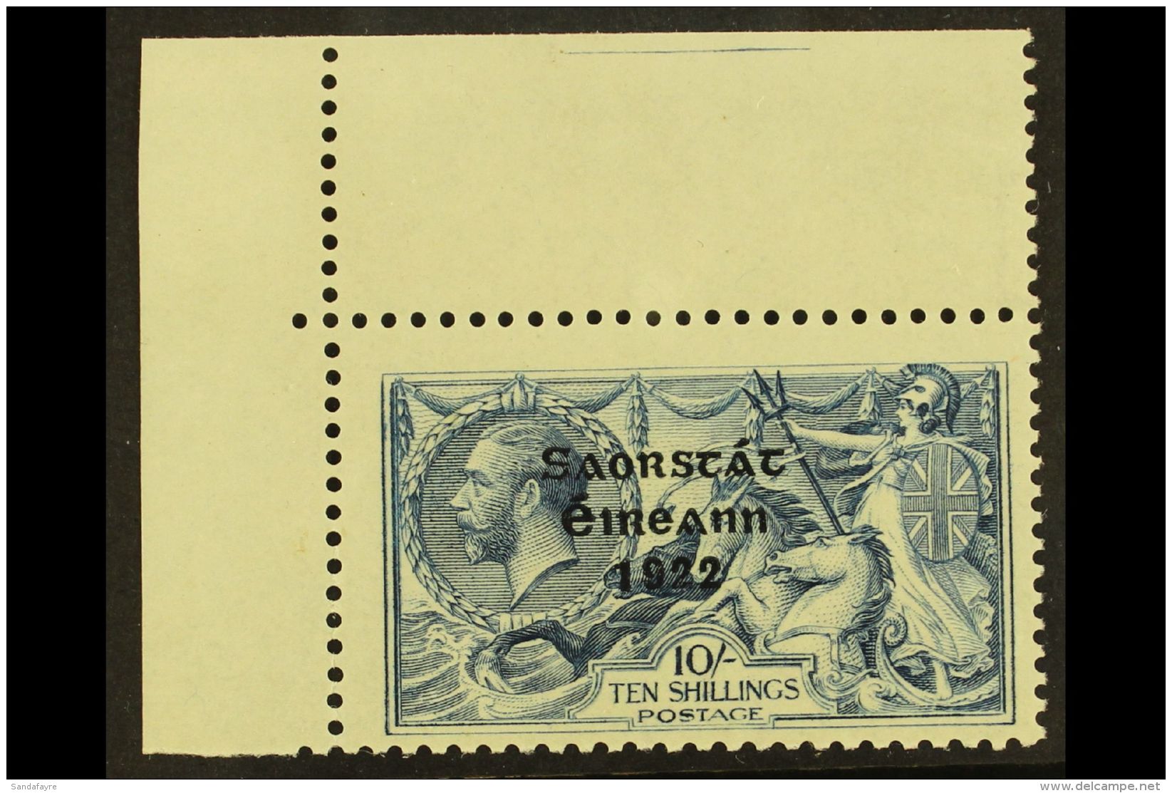 1922-23 10s Dull Grey-blue Seahorses With "Saorstat" Overprint (SG 66) With MAJOR RE-ENTRY (position R. 1/1)... - Sonstige & Ohne Zuordnung