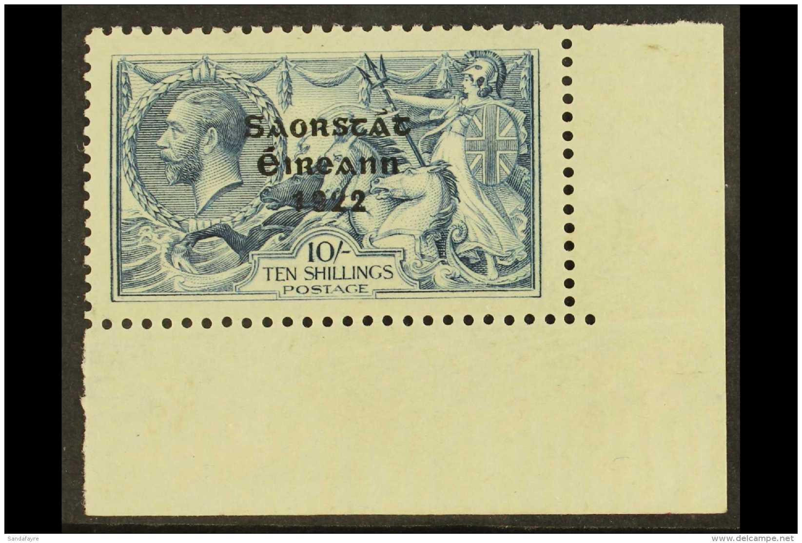 1922 - 23 10s Dull Grey Blue Seahorse, SG 66, Lower Right Corner Copy (Row 10/4), Showing WEAK ACCENT, Hib. T61g,... - Andere & Zonder Classificatie