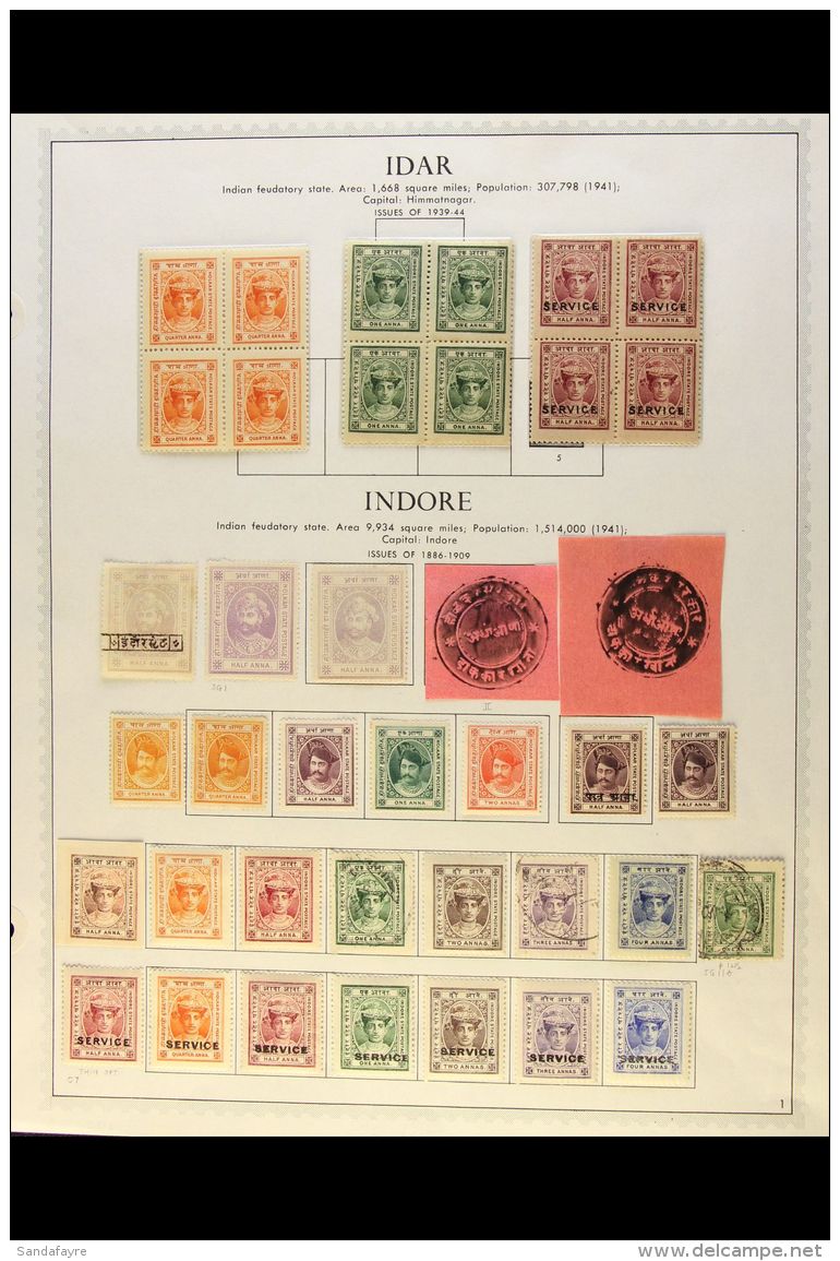 INDORE 1886-1946 ATTRACTIVE COLLECTION On Pages, Mint &amp; Used, Inc Holkar 1889 &frac12;a Type I &amp; &frac12;a... - Andere & Zonder Classificatie