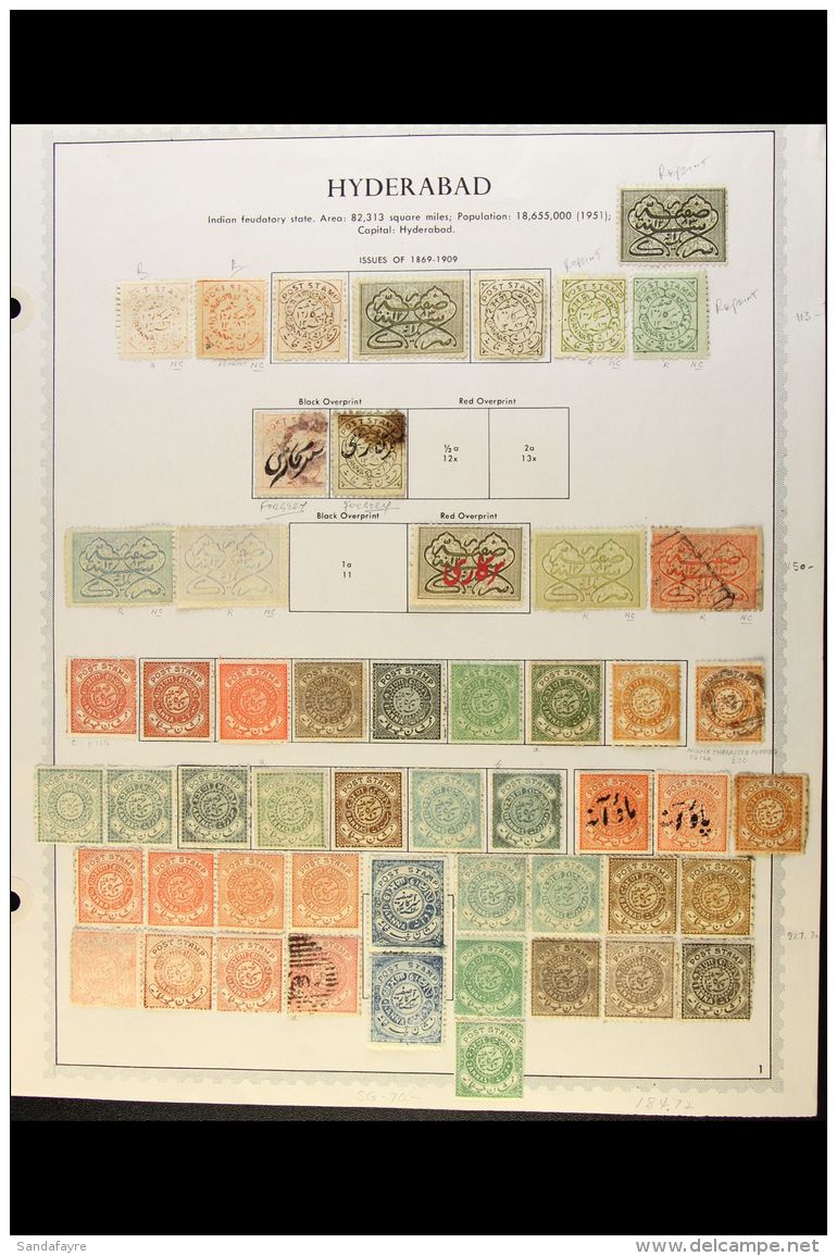 HYDERABAD 1869-1949 ATTRACTIVE COLLECTION With Many Shades &amp; Perf Types On Pages, Mint &amp; Used, Inc 1869 1a... - Autres & Non Classés