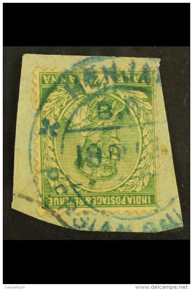 USED ABROAD - HENJAM. KGV &frac12;a Green Tied To Piece By Large Part Blue Double- Ring "HENJA(M) / B.O. / PERSIAN... - Andere & Zonder Classificatie