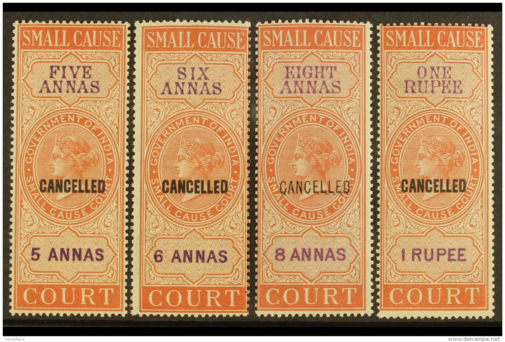 REVENUES - SMALL CAUSE COURT 1868 5a, 6a, 8a, And 1r Orange And Violet Queen Victoria Tall Types, Barefoot 5/7,... - Andere & Zonder Classificatie