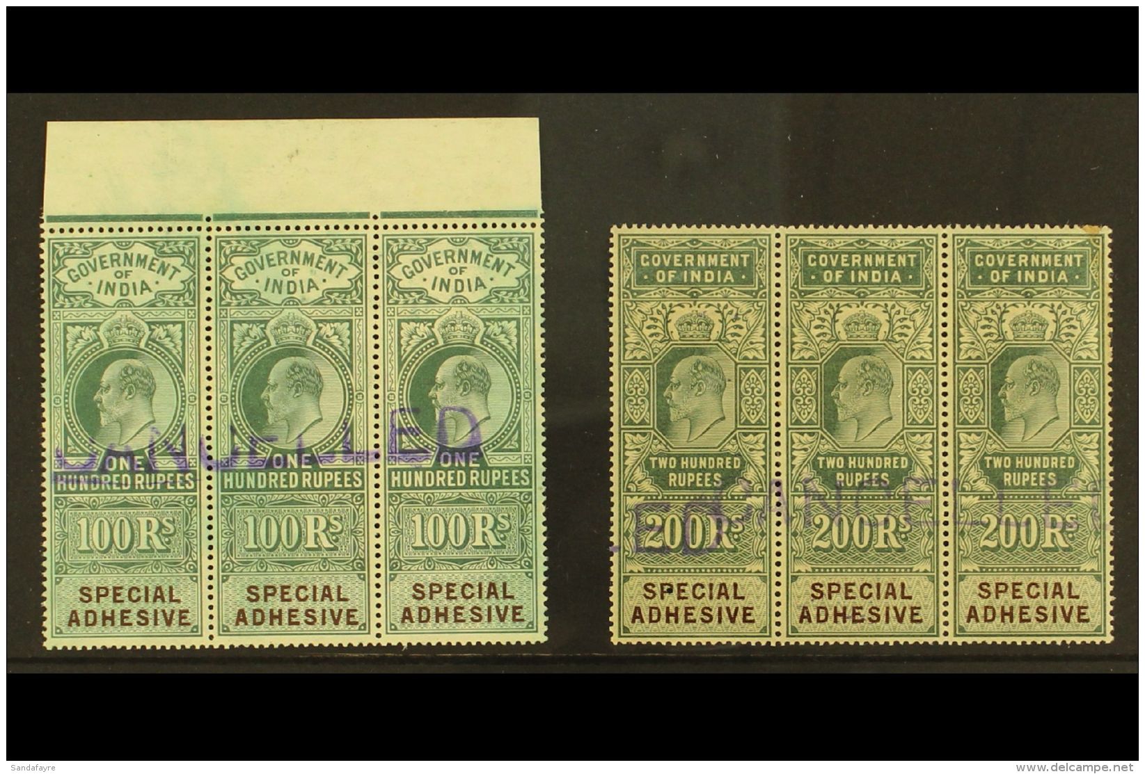 REVENUES - SPECIAL ADHESIVE 1903 100r And 200r Green And Brown King Edward VII Tall Key Types, Barefoot 76/77,... - Andere & Zonder Classificatie