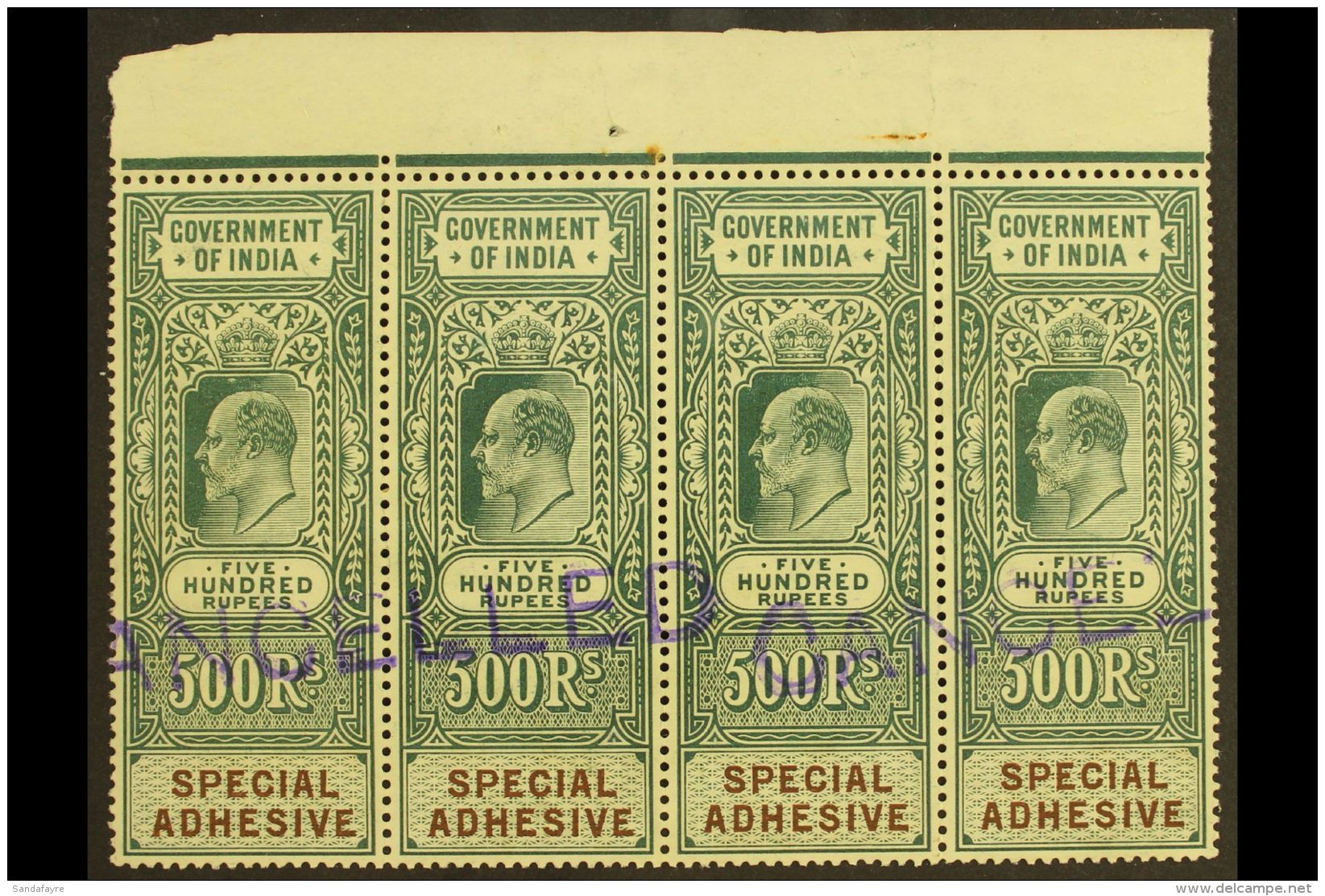 REVENUES - SPECIAL ADHESIVE 1903 500r Green And Brown King Edward VII Tall Key Type, Barefoot 78, A Mint Top... - Andere & Zonder Classificatie