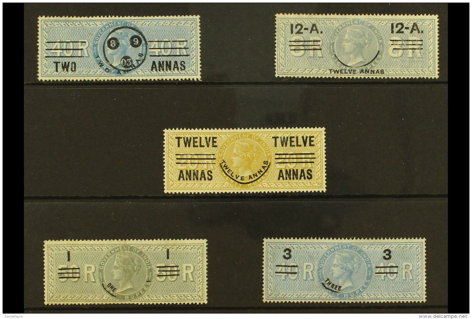 REVENUES - SPECIAL ADHESIVE 1903 Provisional Surcharges With 2a On 40r Blue, 12a On 8r Grey, 12a On 20a Brown, 1r... - Other & Unclassified