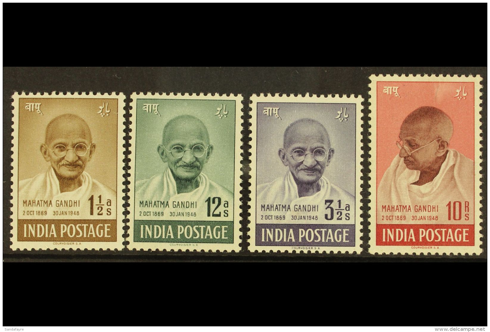 1948 Gandhi Complete Set, SG 305/08, Never Hinged Mint, 10r With Minor Rub, Fresh. (4 Stamps) For More Images,... - Other & Unclassified