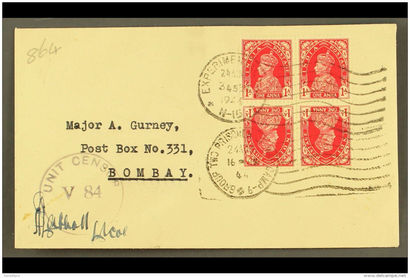 1944 PRISONER OF WAR COVER Cover Franked With KGVI 1a Tete-beche Block Of 4, With "EXPERIMENTAL P.O." &amp; "GROUP... - Other & Unclassified