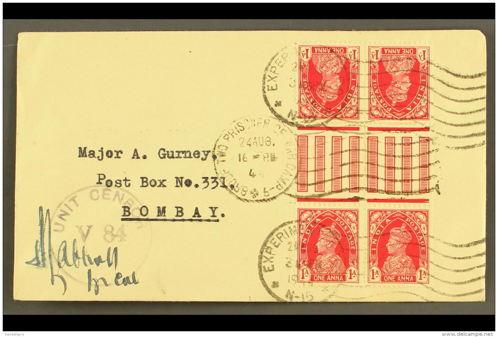 1944 PRISONER OF WAR COVER Cover Franked With KGVI 1a Tete-beche Gutter Block Of 4, With "EXPERIMENTAL P.O." &amp;... - Andere & Zonder Classificatie