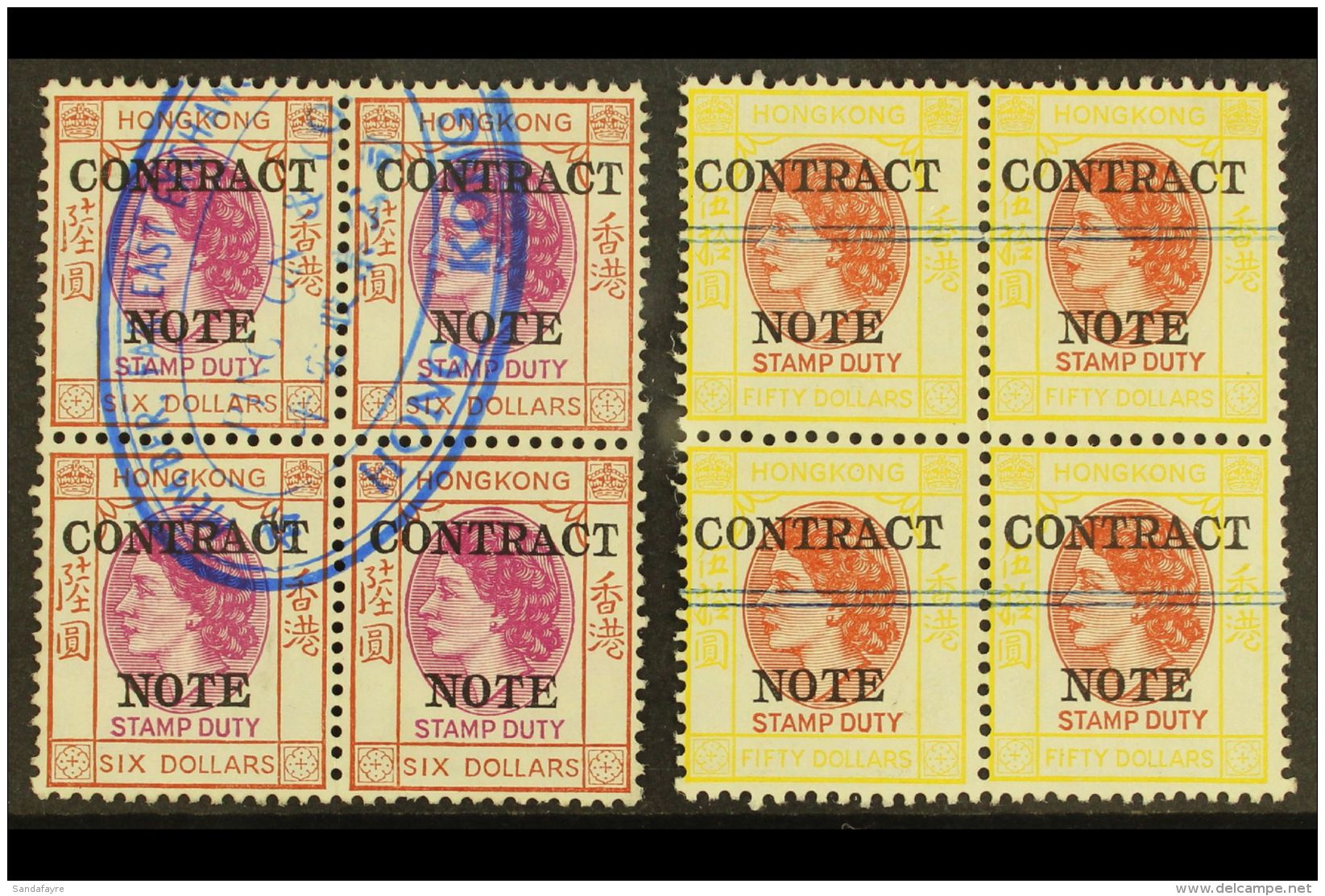 REVENUE STAMPS CONTRACT NOTE 1954 (Type I With Type F Overprint) $6 And $50 (Barefoot 285F And 290F) In Very Fine... - Autres & Non Classés