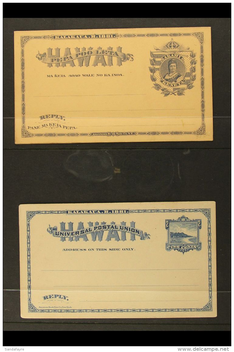 POSTAL STATIONERY 1889 1c+1c Grey Violet On Buff Complete Pair Unused (UY3) &amp;  2c Sapphire Reply Card (UY4r)... - Hawaii