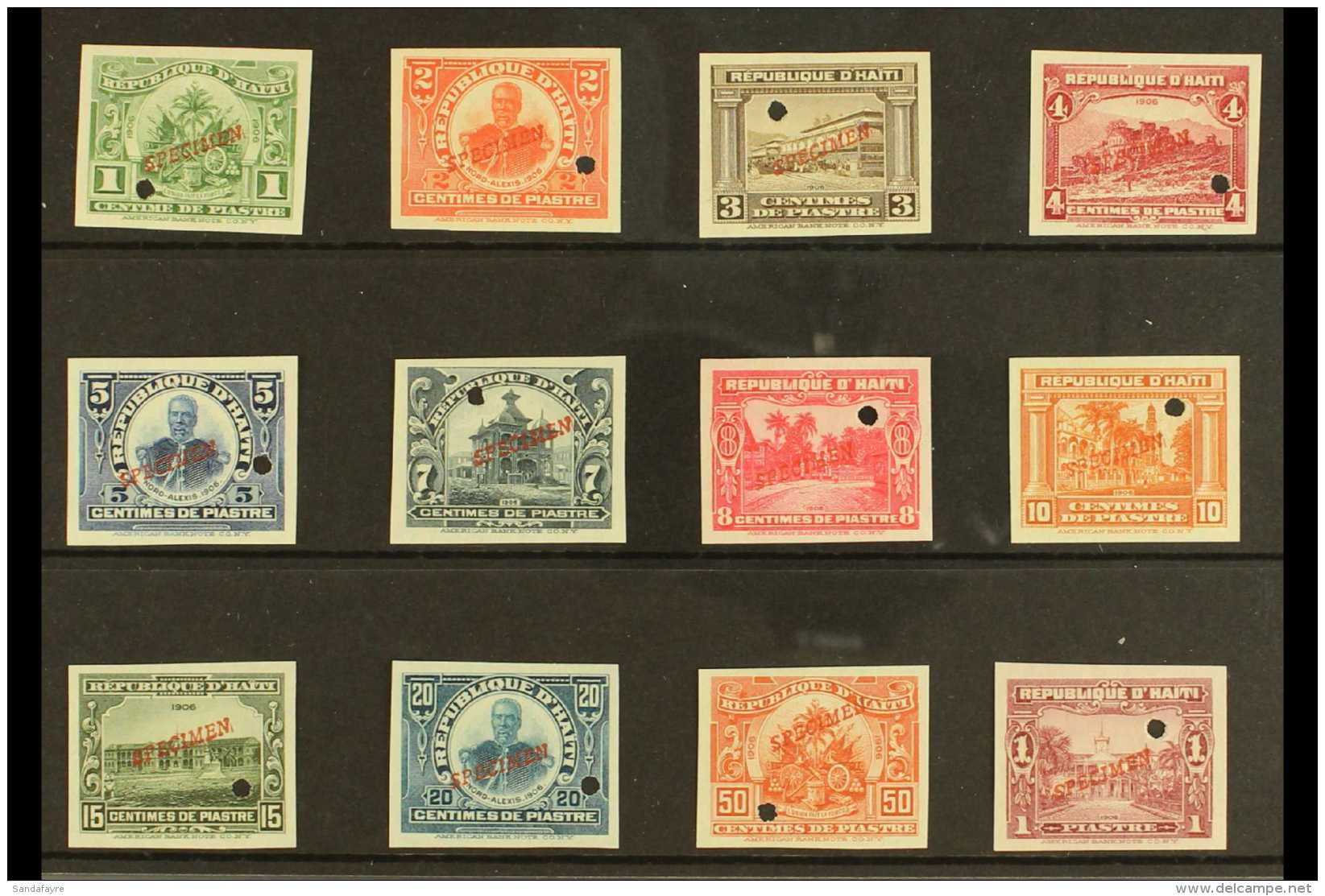 1906 For Foreign Use Definitive Set (as SG 137/39 &amp; 141/49), IMPERF On Ungummed Paper, Overprinted "SPECIMEN"... - Haïti