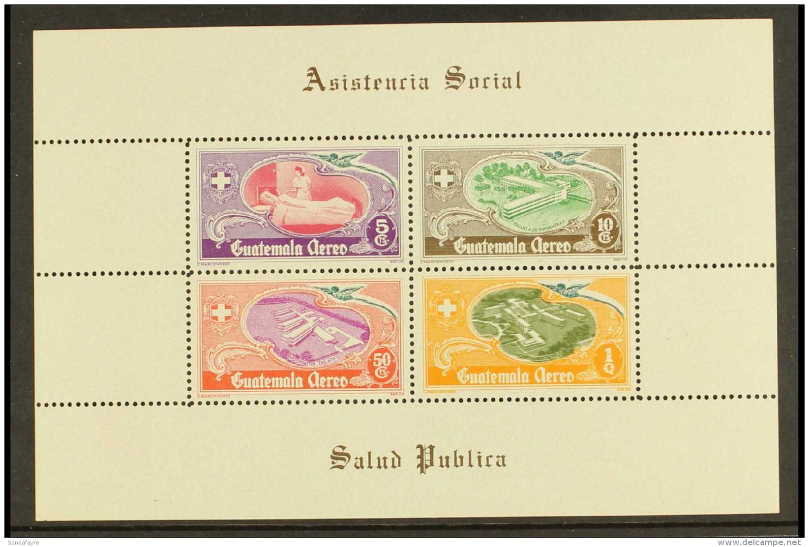 1950 National Hospital Fund Miniature Sheet, Scott C180a, Showing DOUBLE PRINTED Olive Colour (Roosevelt... - Guatemala