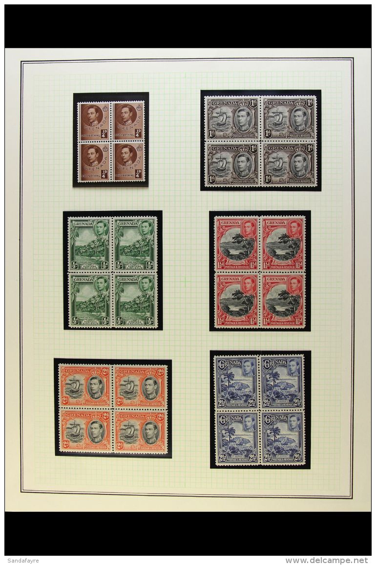 1938-50 Pictorials Complete Set, SG 153/63f, Never Hinged Mint BLOCKS Of 4, Fresh. (12 Blocks = 48 Stamps) For... - Grenada (...-1974)