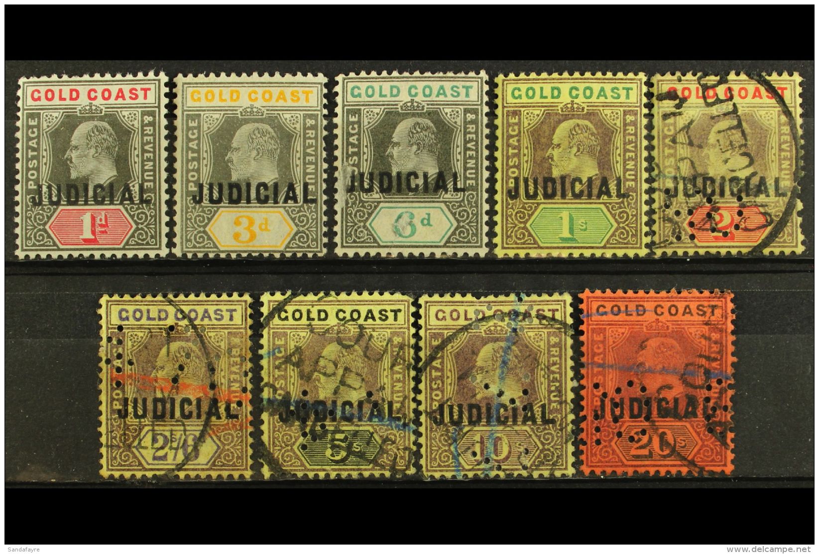 REVENUE STAMPS JUDICIAL 1903 Set To 20s, Barefoot 11/19, The 1d To 1s Mint, Rest Used. (9 Stamps) For More Images,... - Costa D'Oro (...-1957)