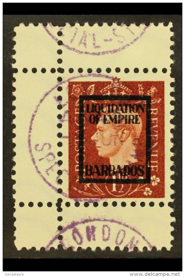 WWII PROPAGANDA FORGERY. BARBADOS 1944 Anti-British Propaganda Forgery Of The 1937 1&frac12;d KGVI Type With... - Andere & Zonder Classificatie