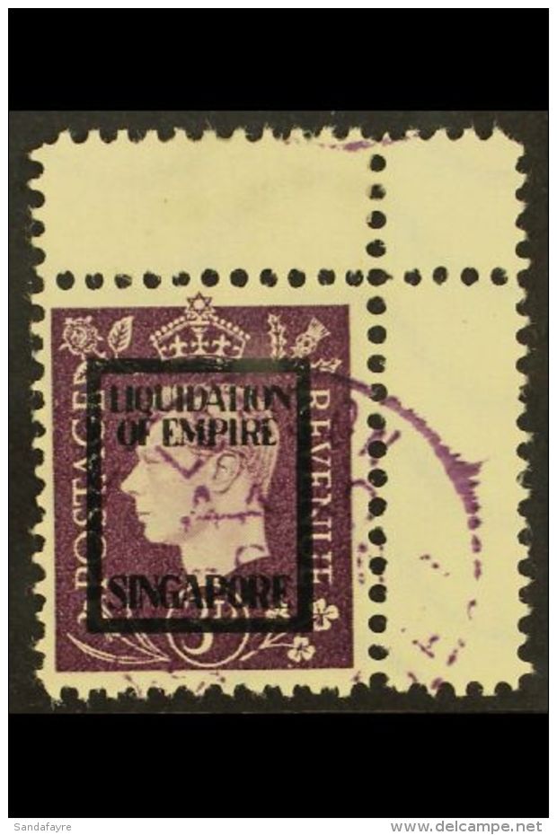 WWII PROPAGANDA FORGERY. SINGAPORE 1944 Anti-British Propaganda Forgery Of The 1937 3d KGVI Type With "LIQUIDATION... - Autres & Non Classés