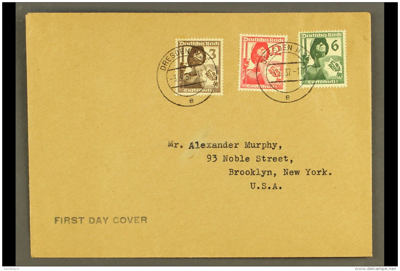 1937 (3 March) Civil Defense Union Set On Pretty Display FIRST DAY COVER Addressed To New York, Lovely Quality (1... - Andere & Zonder Classificatie