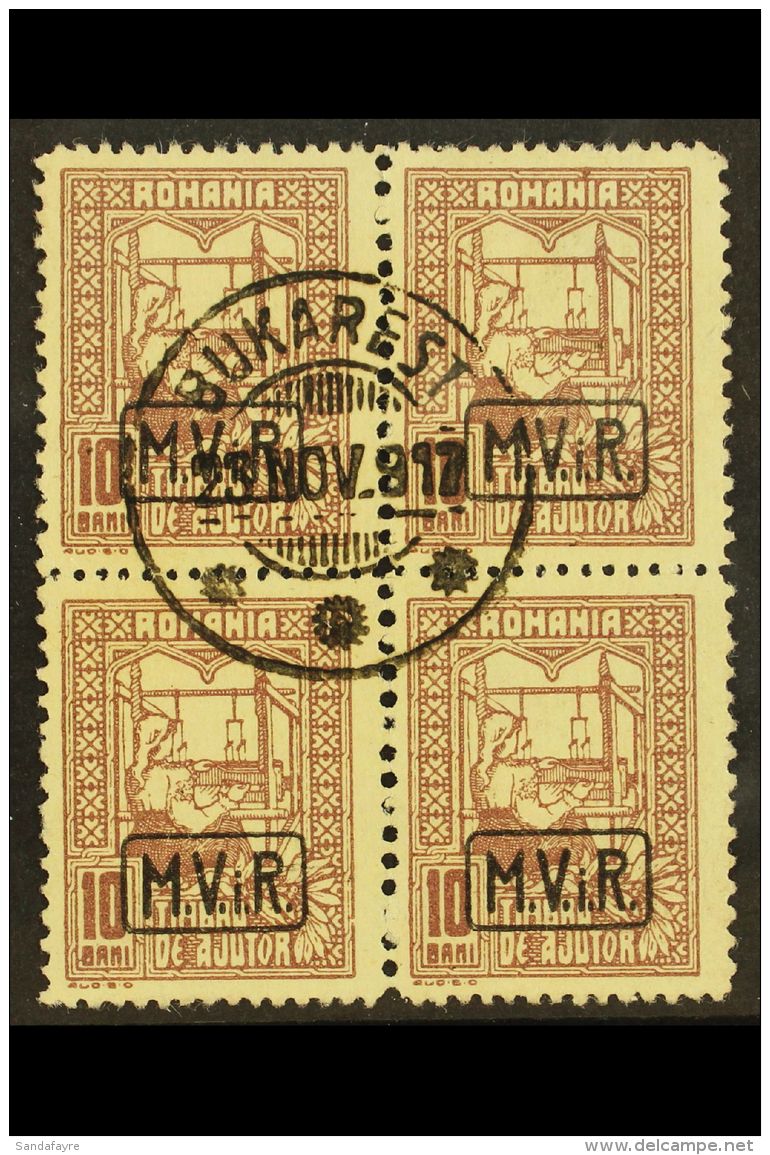 ROMANIA POSTAL TAX STAMP 1917 10b Brown "M.V.i.R." Overprint On Greyish Paper (Michel 3x, SG T5), Very Fine Cds... - Andere & Zonder Classificatie