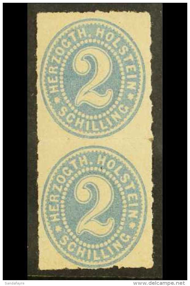 SCHLESWIG - HOLSTEIN 1865 2S Grey Blue Issue For Holstein, Mi 21, Vertical Mint Pair, Lower Stamp NHM. For More... - Sonstige & Ohne Zuordnung