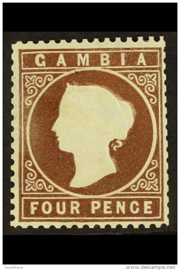 1880-81 4d Brown WATERMARK SIDEWAYS CROWN TO LEFT Variety, SG 15Aw, Mint, Slightly Trimmed Perfs At Right And Tiny... - Gambia (...-1964)