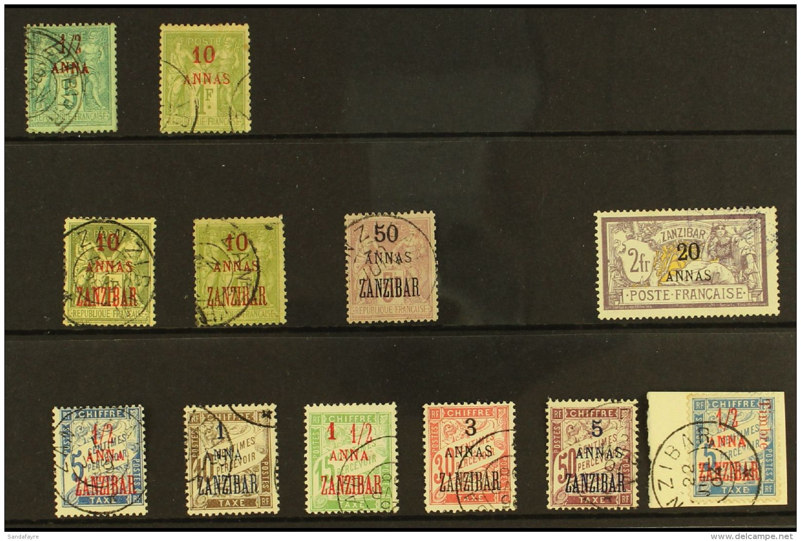 ZANZIBAR 1894-1903 USED SELECTION On A Stock Card. Includes 1894 &frac12;a On 5c &amp; 10a On 1f, 1896 Both 10a On... - Andere & Zonder Classificatie