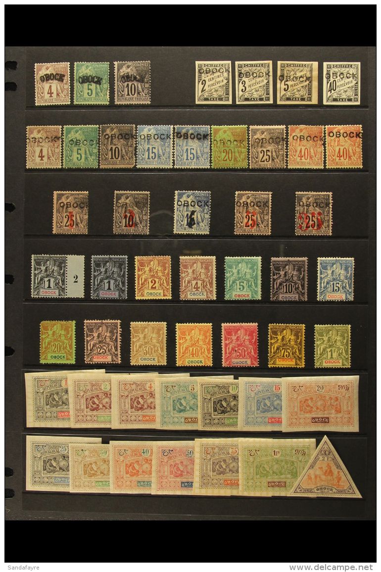 OBOCK 1892-94 MINT COLLECTION On A Stock Page. Includes 1892 Curved Overprints On General Colonies Types 4c, 5c... - Sonstige & Ohne Zuordnung