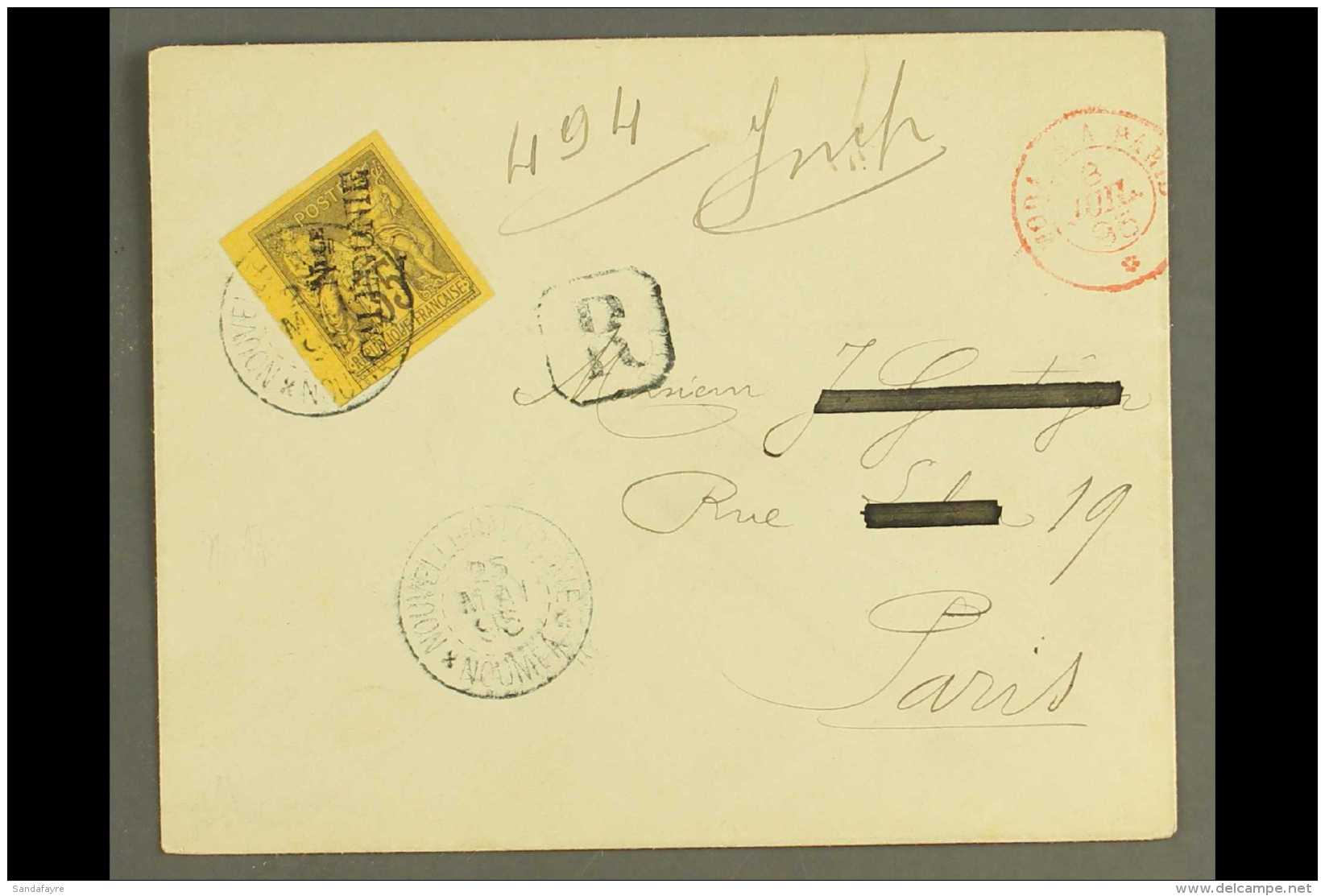 NEW CALEDONIA 1895 (25 May) Registered Cover To Paris Bearing 1892 35c "Tablet" Imperf (Yvert 18a, SG 17), 4 Large... - Sonstige & Ohne Zuordnung