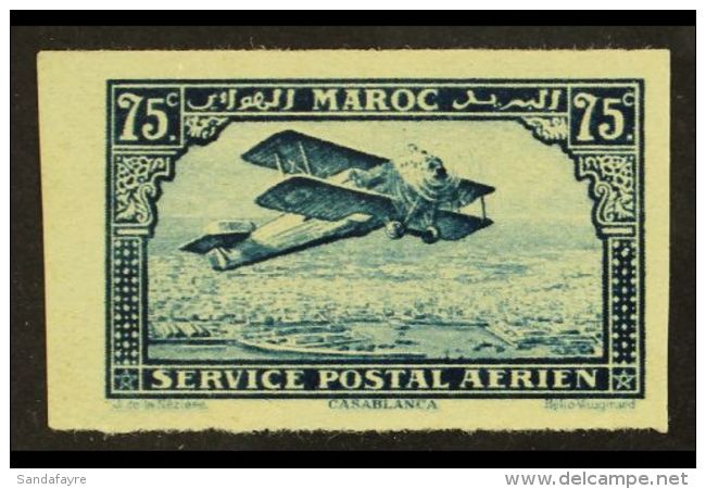 MOROCCO 1922-27 AIR 75c Blue Imperf, Yvert 4a, Very Fine Mint. For More Images, Please Visit... - Sonstige & Ohne Zuordnung